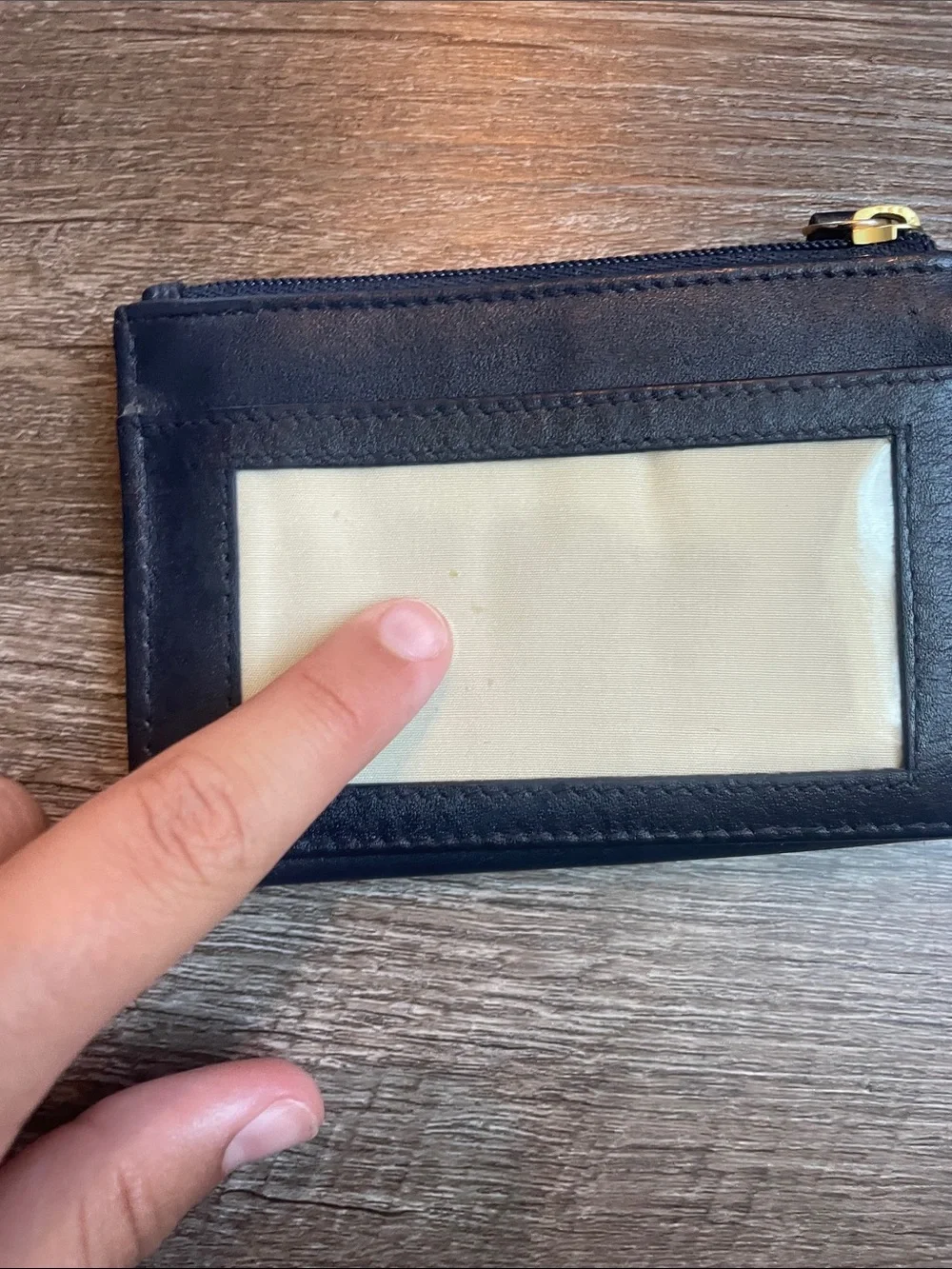 RADLEY LONDON Dark Blue Leather Zip Card Wallet with Gold Dog Emblem